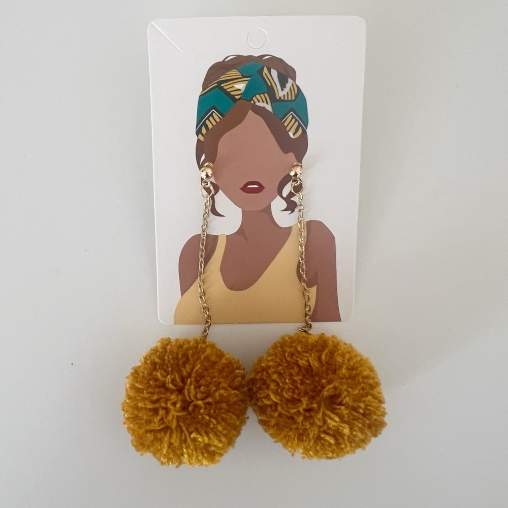 Yellow Mustard Pom Pom Earrings